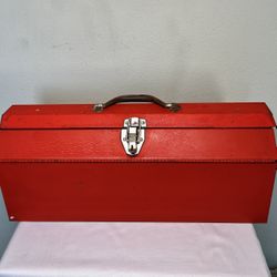 Classic Contractor’s Red Metal Tool Box 🧰
