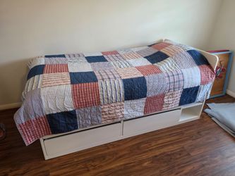 IKEA SLÄKT
Bed frame w/storage+slatted bedbase, white, Twin with morgedal foam mattress with removable washable cover.