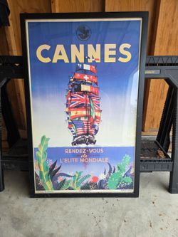 Cannes Vintage Travel Poster Framed