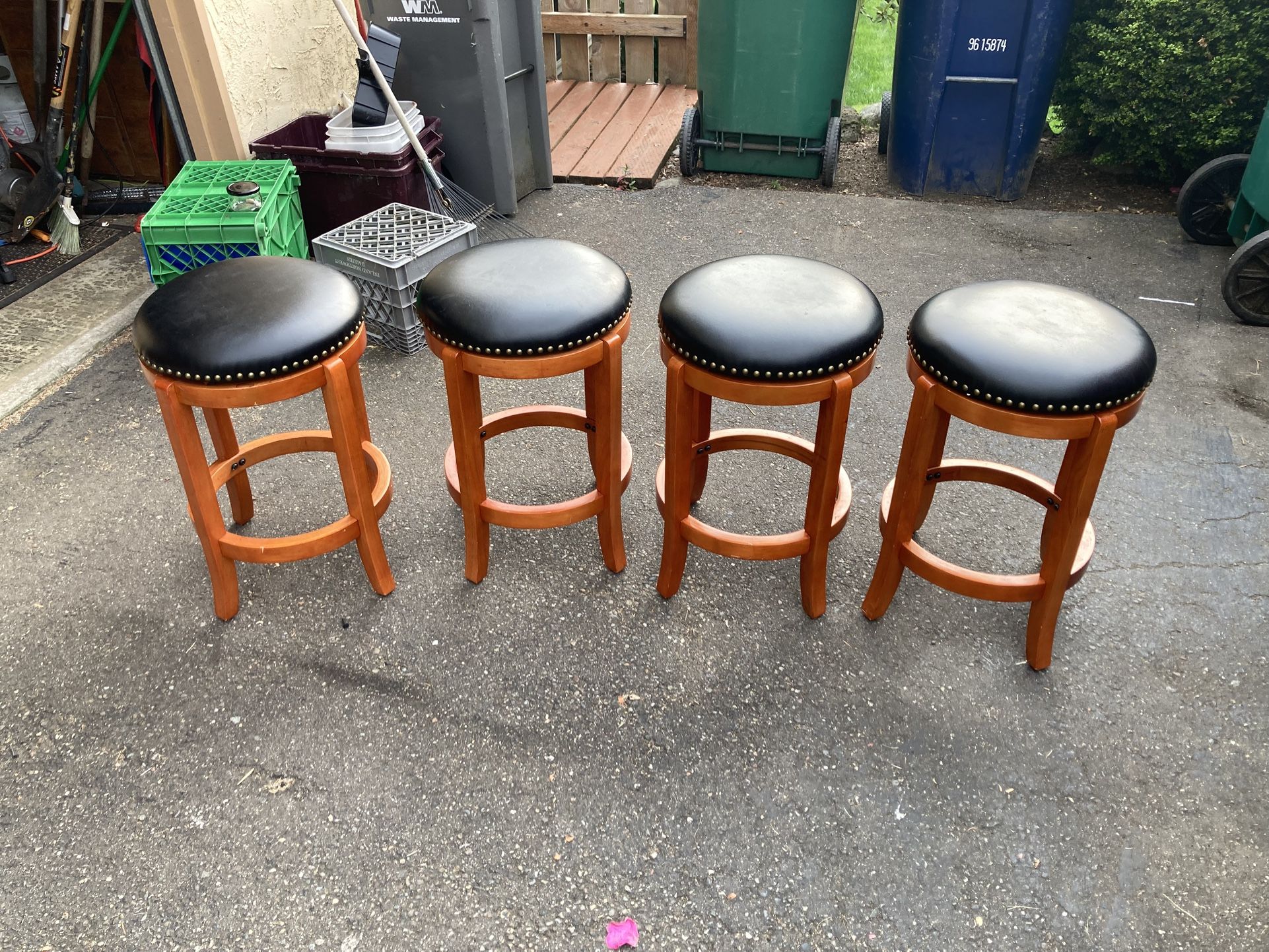 Bar Stools, 4, $80 Total, Cherry, Swivel, Leather Seat, Brass Brads, Delivery