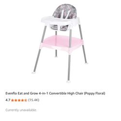 Evenflo Eat and Grow 4-in-1 Convertible High Chair (Poppy Floral)