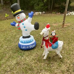 Outdoor Christmas Rotating Snowman and Llama