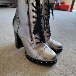 Aldo Isidro Silver Metallic Womens Boots Size 8