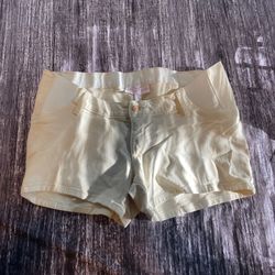 Isabel Maternity Womens Jean Shorts Cream Slim Fit Mid Rise Side Panels Size 6