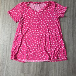 Pink And White Animal Print Short Sleeve Large