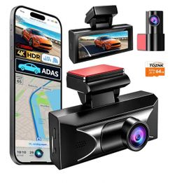 TQZNK 4K Dual Dash Cam Front and Rear - Starlight Night Vision, 5.8G WiFi, GPS, 64GB Card