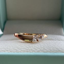 Brand New Rose Gold Over Silver 925 Curved Band With Marquise Cut CZ Diamonds