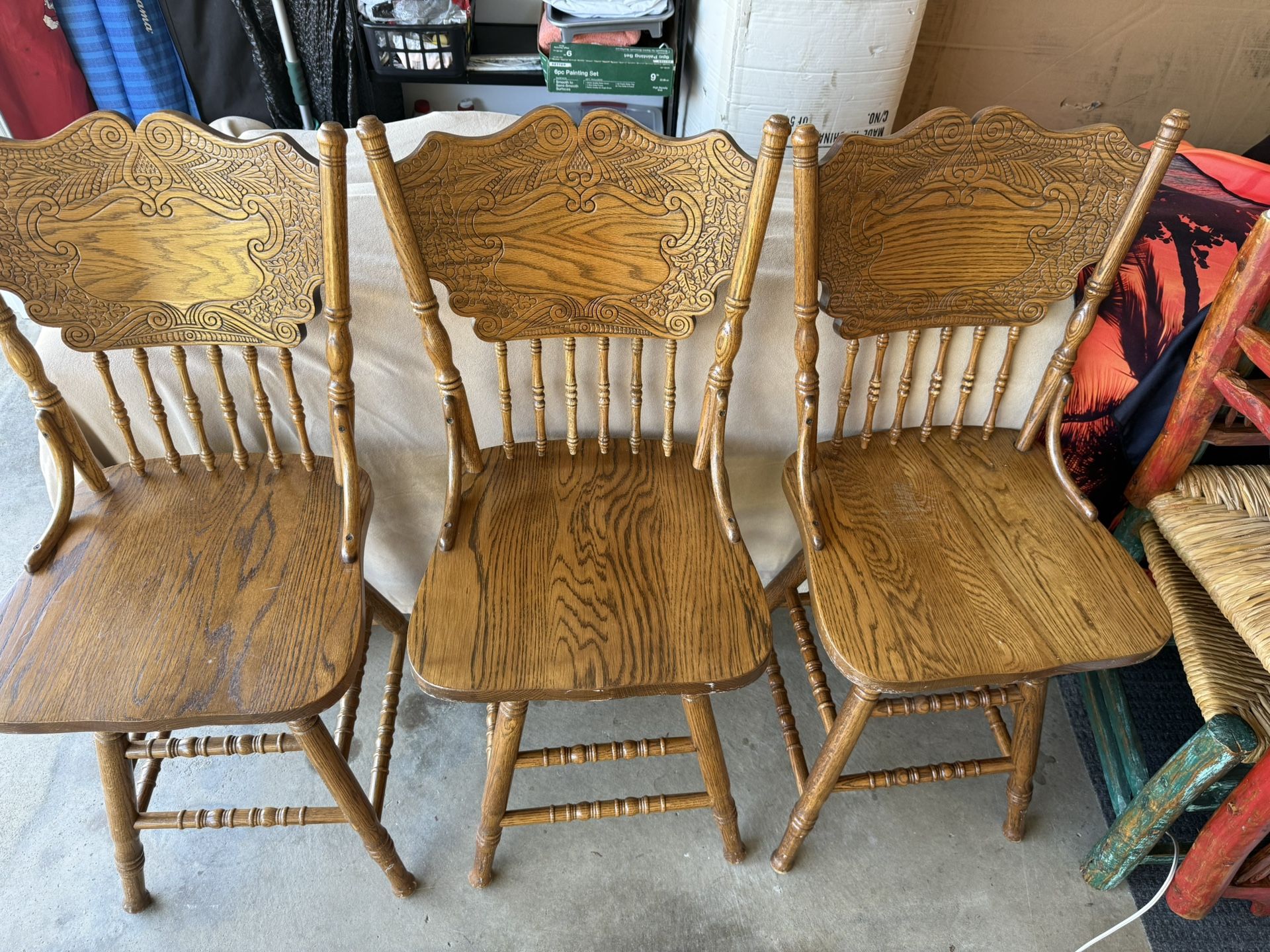3 Oak Swivel Bar Stools
