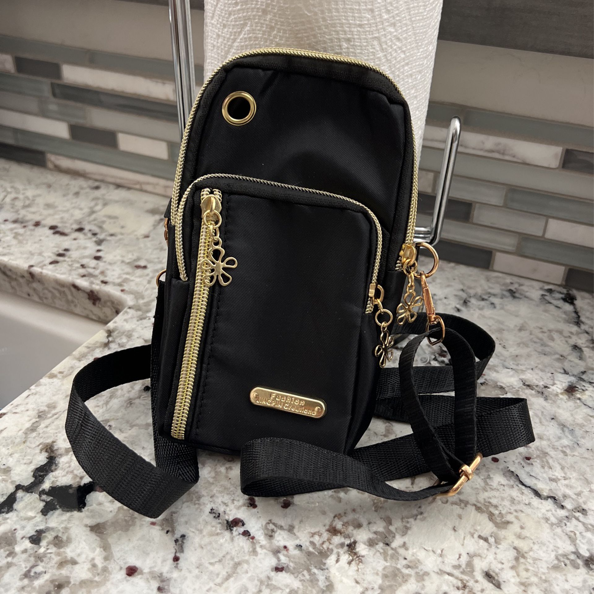 Fashion Kingpin Creations Black Crossbody With Gold Colored Details