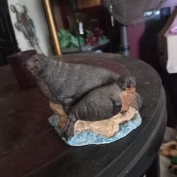 Momma And Baby Monk Seal Statue Numbered