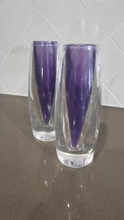 Vintage Strömbergshyttan Amethyst Sommerso Sputnik Glass Vases - Pair MCM Sweden