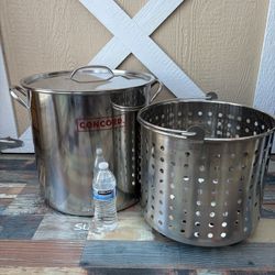 CONCORD 53 QT Stainless Steel Stock Pot w/Basket. Heavy Kettle. Cookware for Boiling