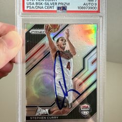 Stephen Curry 2022 Panini USA basketball silver Prizm PSA authenticated on card Autograph