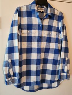 Madewell Blue White Plaid Flannel Ladies' Shirt Size Large EUC $27