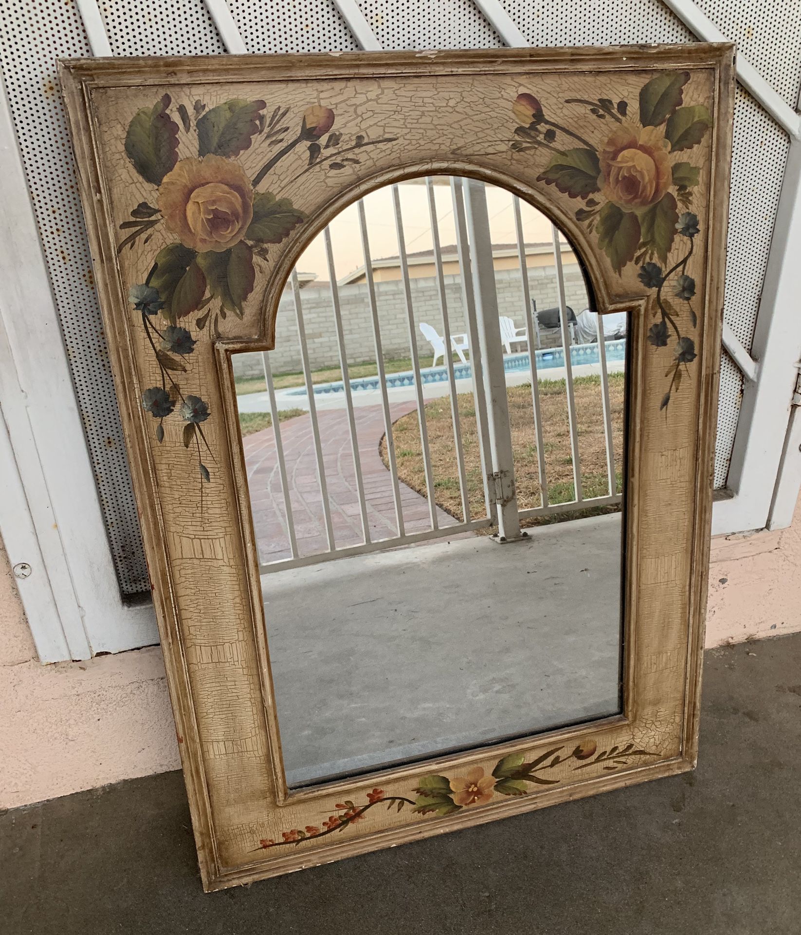 Vintage Hand Painted Floral Shabby Cottage Chic Mirror