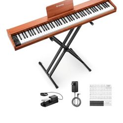 Donner DEP-1S Piano Keyboard 88 Keys, Beginner Digital Piano with 88 Key Velocity-Sensitive Keyboard, Record, Bluetooth, Chord, Bundle With Piano Stan