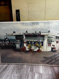 Original Paintingof diner at end of Santa Cruz wharf