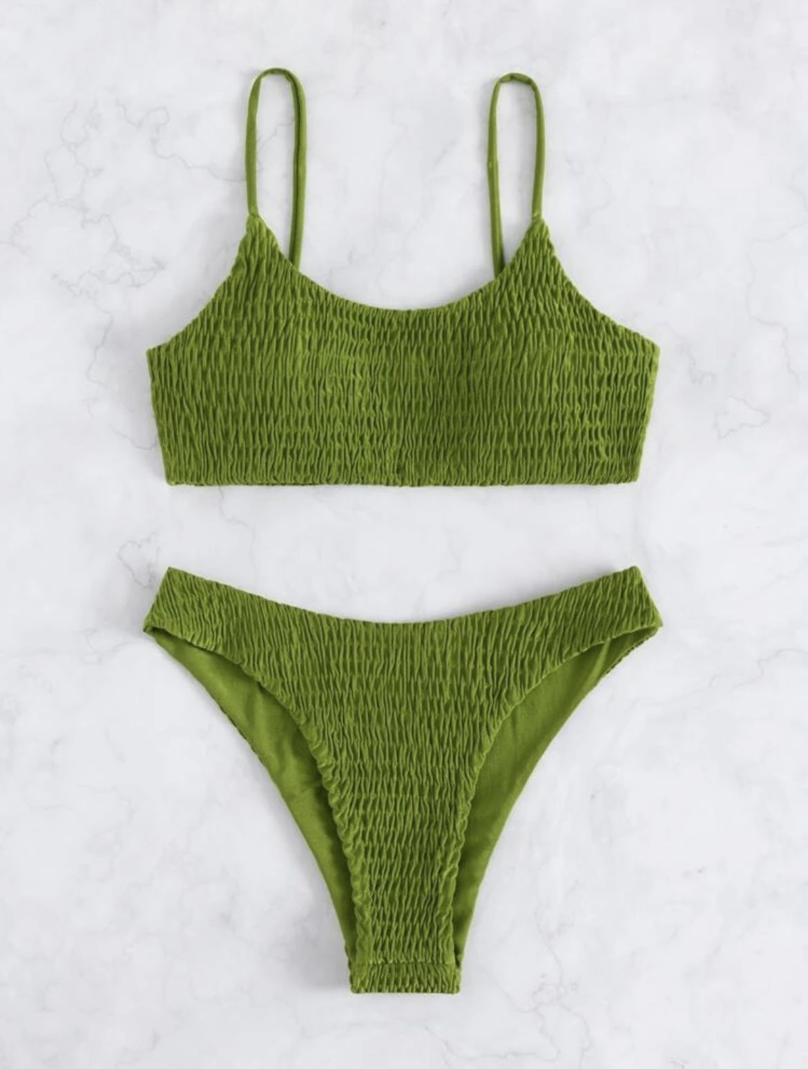 Smocked Low Rise Bikini Swimsuit NEW