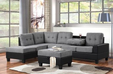 Brand New Elegant 3 pc Sectional W/ Storage ottoman on sale