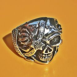 Stainless Steel Rocker Skull Ring Size 8