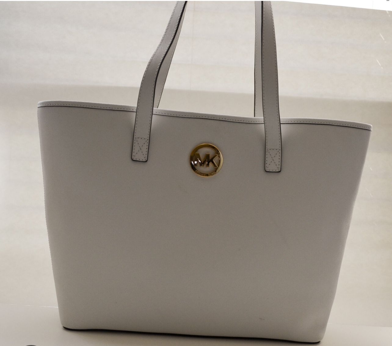 White Leather Michael Kors Large Jet Set  Travel Tote