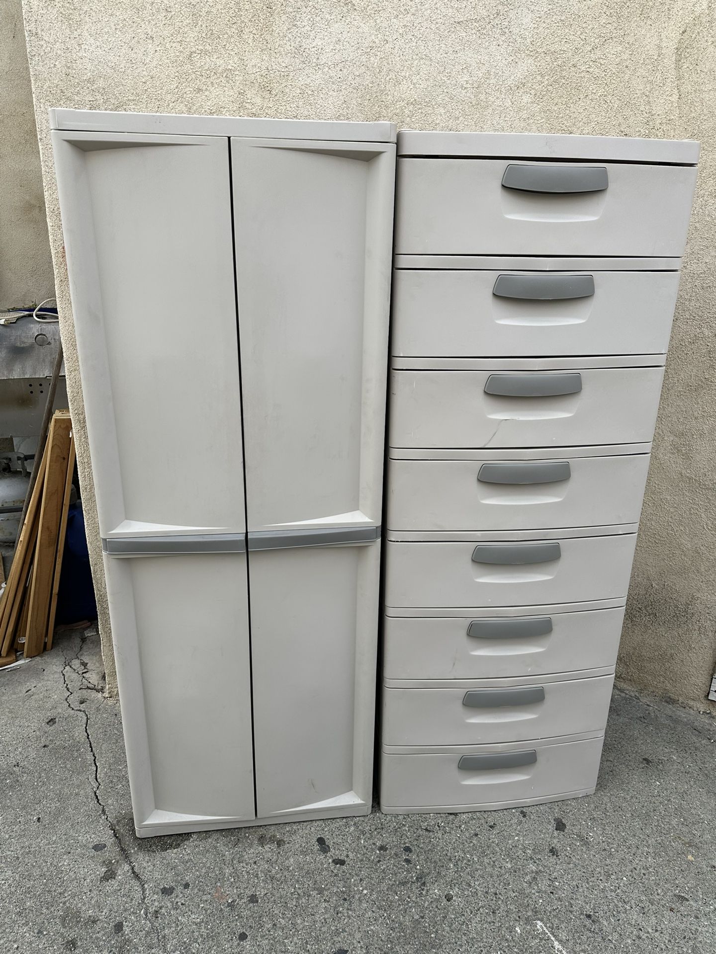 Sterilite Storage Cabinet, Rugged Plastic Garage Organizer with Double Doors, 4 Adjustable Shelves, Gray Sterilite 8-Drawer Storage