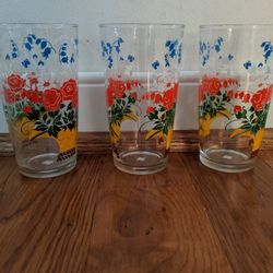 Three Vintage Colorful Drinking Glasses