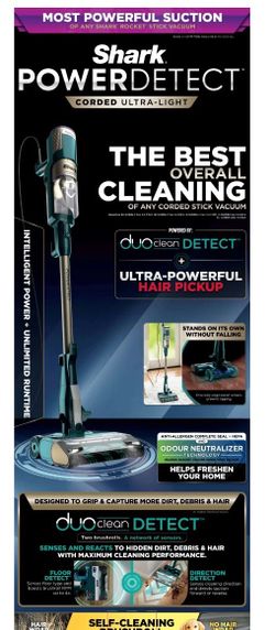 Shark PowerDetect Corded Stick Vacuum, Carpet and Hardfloors, Pet Friendly, Direction Detect, Floor Detect, DuoClean Brushroll, Removable Handheld, HZ