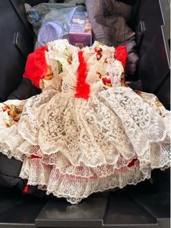 Girls Christmas Ornament Print Lace Ruffle Dress