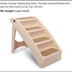 Folding Dog Stairs, Portable Indoor/Outdoor Pet Steps for Bed, Couch & Car, Tan, 20 Inch