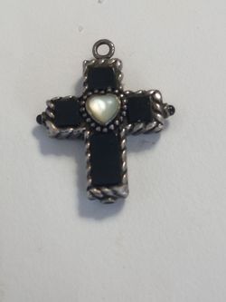 925 silver cross turquoise other side black Onix and mother's peal
