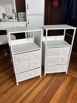 White Storage Carts with Drawers – Set of 2