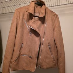 Faux Suede Zipped Motorcyle Jacket