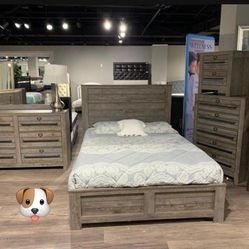 BATESON BROWN 5 PCS BEDROOM SET QUEEN OR KİNG BED DRESSER NIGHTSTAND MIRROR AND CHEST WİTH İNTEREST FREE PAYMENT OPTİONS 