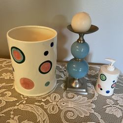 Trash Can 27” Tall,  Toothbrush Holder, Candle Holder Turquoise 