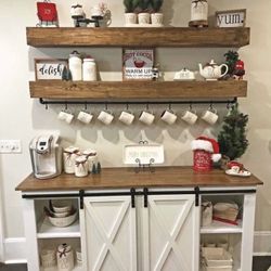 Custom built Wine Rack Cabinet Sideboard Buffet Coffee Hutch Hand Built Hutch Farmhouse farm house Carpenter Floating shelf faux Beam 
