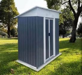 New in Box Pent Roof Grey 5 x 3 FT Outdoor Metal Tool Storage Garden Shed