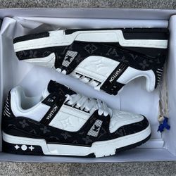 Louis Vuitton LV Trainer Black White Denim Sneakers