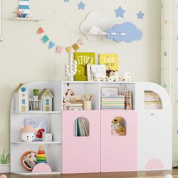 FOTOSOK Toy Storage Organizer, 53.7” Toy Organizers and Storage with Truck Design, Tox Box with 12 Storage Cubbies .