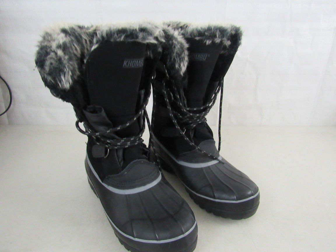 KHOMBU Womens North Star Black Suede-Leather Winter Snow Boots Sz 9M


