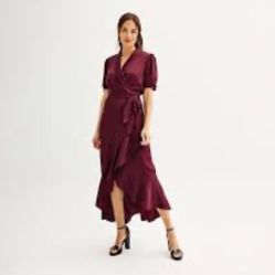 knee length dresses for ladies Nine West Peach Pink Faux-Wrap Midi Dress