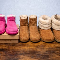 UGG Kids Boots Bundle Lot 3 Pairs Classic Mini II Koolaburra Fluff Mixed Sizes