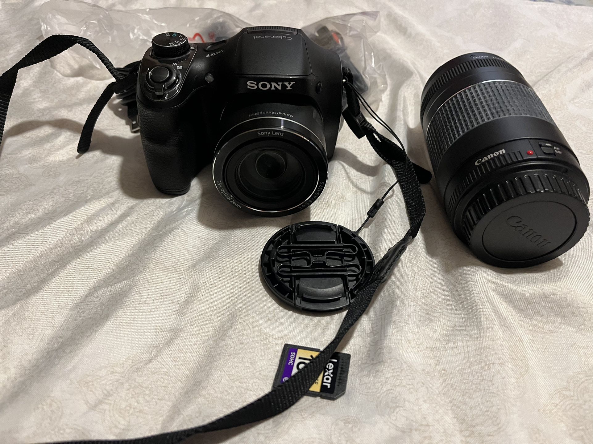 Sony  Camera And Canon Lens 75-300