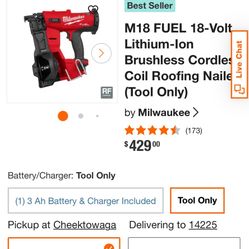 M18 Fuel 18 Volt Cordless Roofing 2 In 1 Nailer (siding)