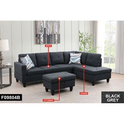 Small sectional sofa with ottoman.