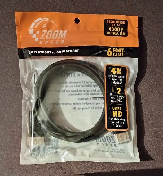 Zoom Speed DISPLAYPORT TO DISPLAYPORT 6 Foot CABLE New 4K Ultra HD