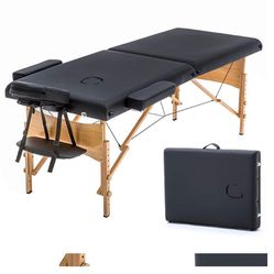 Portable 84 Inches Long 28 Inchs Wide Hight Adjustable Table 2 Folding Massage Spa Facial Cradle Salon Bed W/Carry Case, 1 Count (Pack of 1), Black