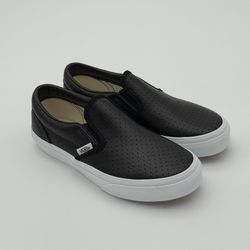 Customs Vans Slip-On Kids Black Perforated Leather Size 3