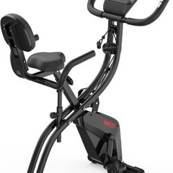 Folding Exercise Bike with Arm Resistance Bands, Magnetic Upright Indoor Cycling Bike Stationary for Home Gym & Cardio Workout