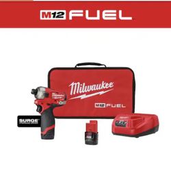 Milwaukee M12 FUEL SURGE 12V Lithium-Ion Brushless Cordless 1/4 in. Hex Impact Driver Compact Kit w/Two 2.0Ah Batteries, Bag